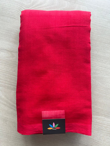 Cherry Red Plain Feather Light Mul Cotton Saree (Without blouse) - 32955-32956