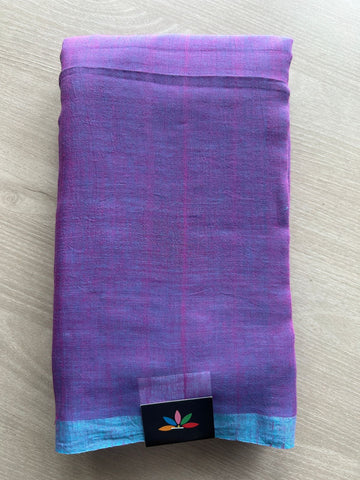 Double Tone (Azure Blue/Magenta Pink) Plain Feather Light Mul Cotton Saree (Without blouse) - 32957-32958