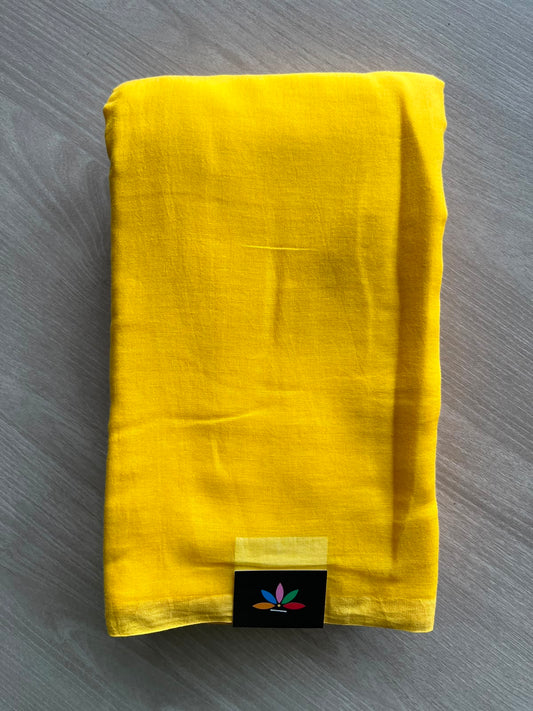 Bright Yellow Plain Feather Light Mul Cotton Saree (Without blouse) - 32959-32960