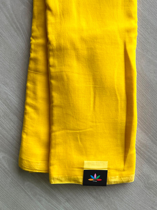 Bright Yellow Plain Feather Light Mul Cotton Saree (Without blouse) - 32959-32960