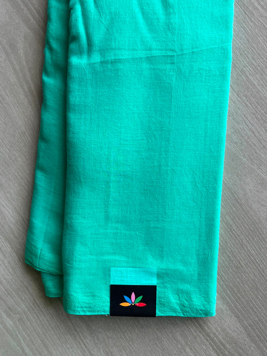 Light Sea Green Plain Feather Light Mul Cotton Saree (Without blouse) - 32973-32974
