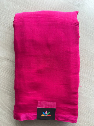 Dark Hot Pink Plain Feather Light Mul Cotton Saree (Without blouse) - 32983-32984
