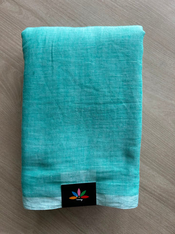 Pale Turquoise Plain Feather Light Mul Cotton Saree (Without blouse) - 32999-33000