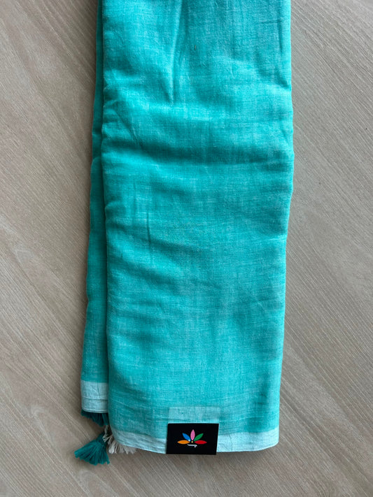 Pale Turquoise Plain Feather Light Mul Cotton Saree (Without blouse) - 32999-33000