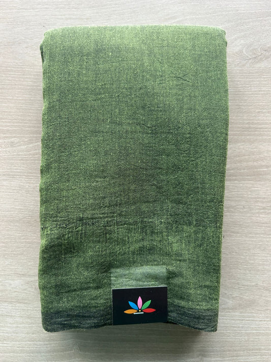Double Tone (Hunter Green/Black) Plain Feather Light Mul Cotton Saree (Without blouse) -33037-33038