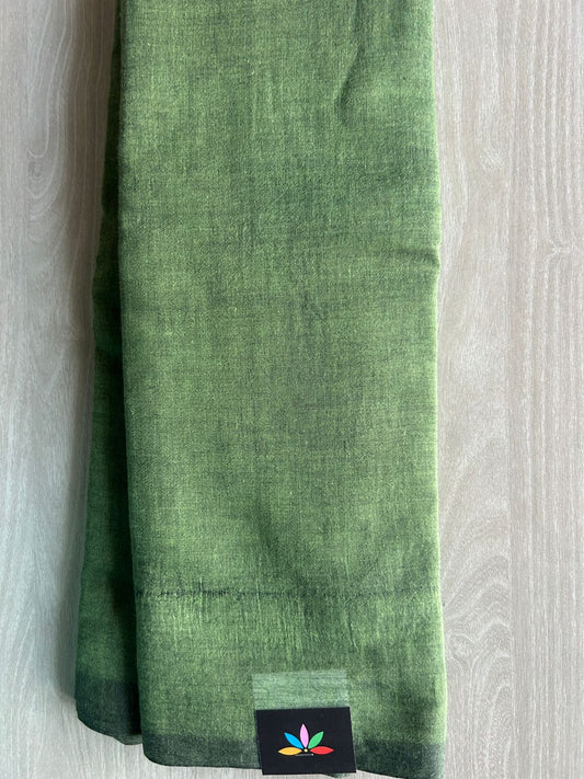 Double Tone (Hunter Green/Black) Plain Feather Light Mul Cotton Saree (Without blouse) -33037-33038