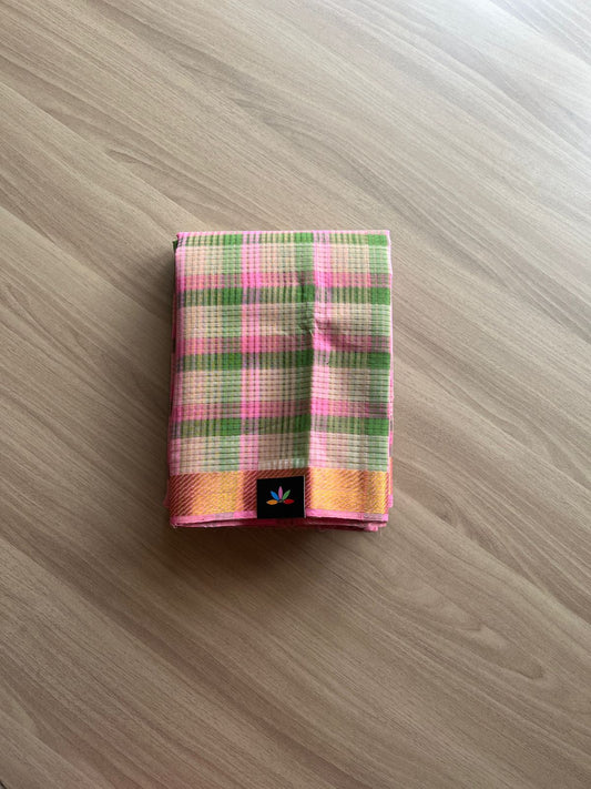 Multi Colour Missing Checks Handloom Mangalagiri Cotton Saree -14701