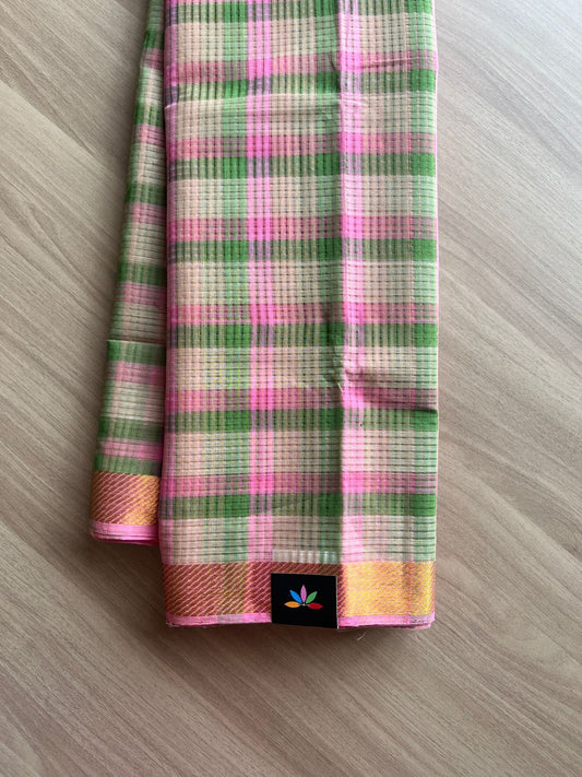 Multi Colour Missing Checks Handloom Mangalagiri Cotton Saree -14701