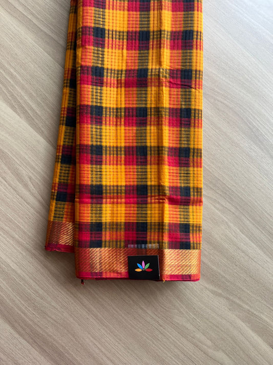 Multi Colour Missing Checks Handloom Mangalagiri Cotton Saree -14702