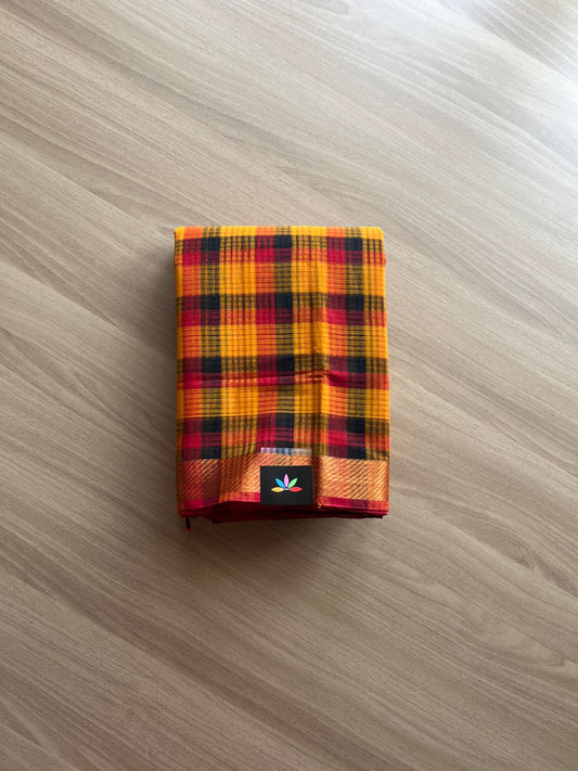 Multi Colour Missing Checks Handloom Mangalagiri Cotton Saree -14702