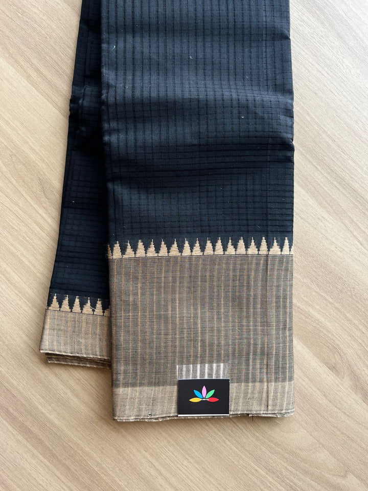 Black - Handloom Mangalagiri Cotton Fabric with Zari Border 11 main image 0