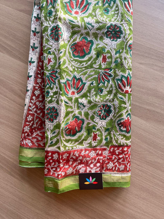 Handblock Printed Chanderi Silk Cotton Saree -16272