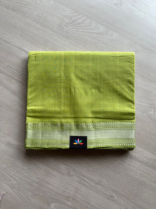 Apple GreenHandwoven Fine Zari Nizam Border Mangalagiri Cotton Saree-23436