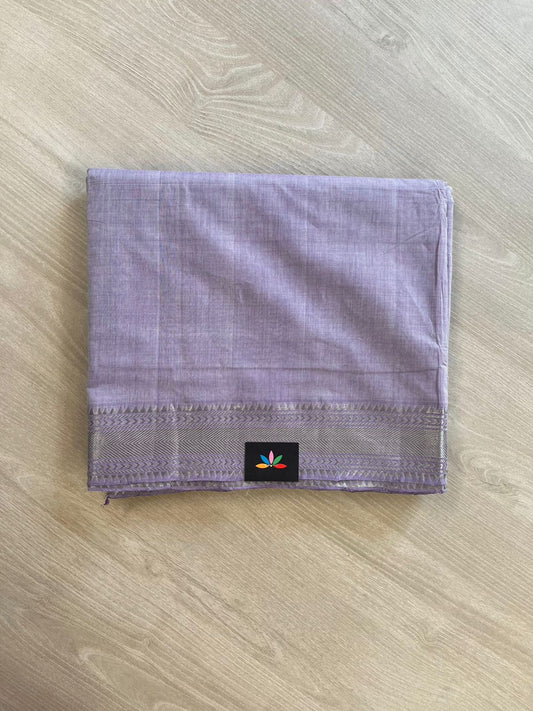 Light Purple Handwoven Fine Zari Nizam Border Mangalagiri Cotton Saree-23437