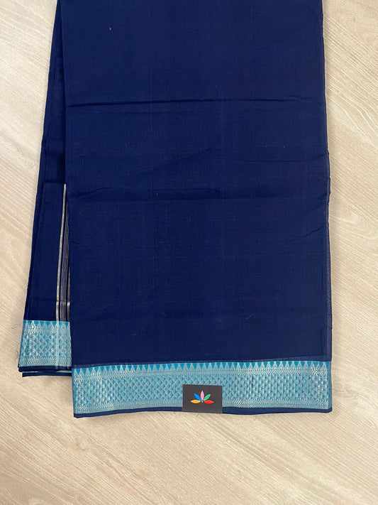 Oxford Blue Handwoven Fine Zari Nizam Border Mangalagiri Cotton Saree-23439