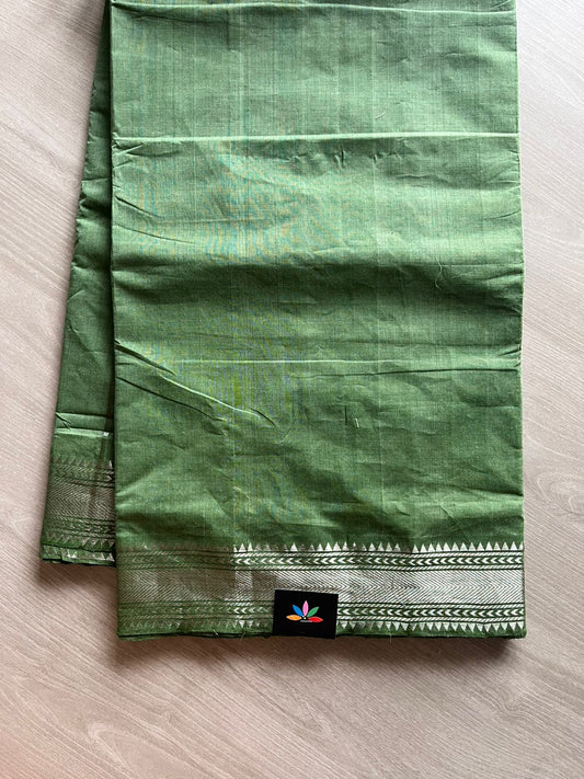 Fern Green Handwoven Fine Zari Nizam Border Mangalagiri Cotton Saree-23440