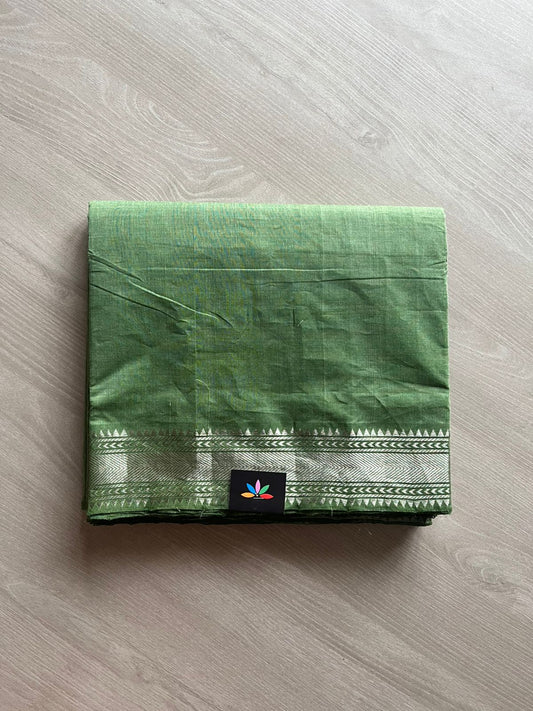 Fern Green Handwoven Fine Zari Nizam Border Mangalagiri Cotton Saree-23440