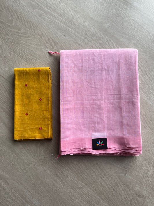 Handloom Mangalagiri Plain Cotton Saree with Contrast Blouse Fabric-23455