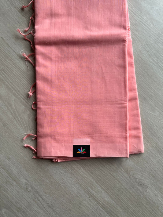 Handloom Mangalagiri Plain Cotton Saree with Contrast Blouse Fabric-23457