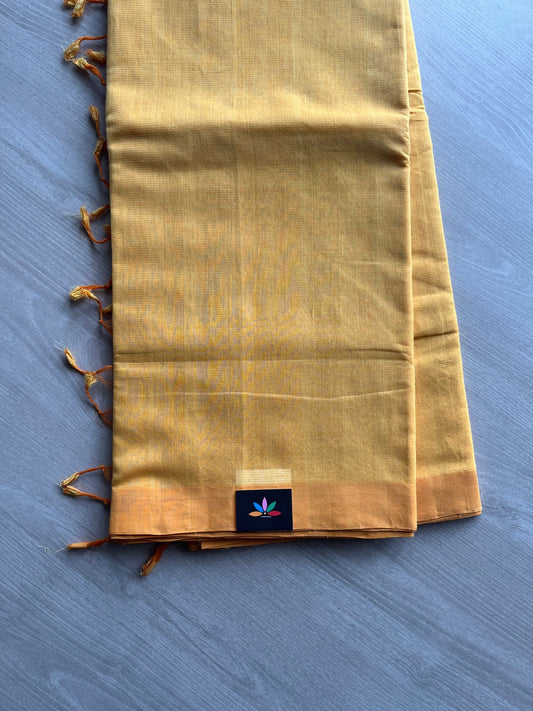 Handloom Mangalagiri Plain Cotton Saree with Contrast Blouse Fabric-23458