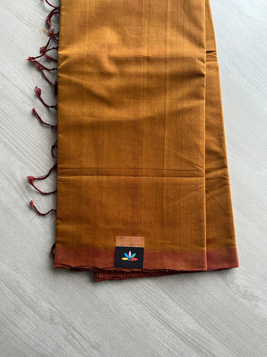 Handloom Mangalagiri Plain Cotton Saree with Contrast Blouse Fabric-23459