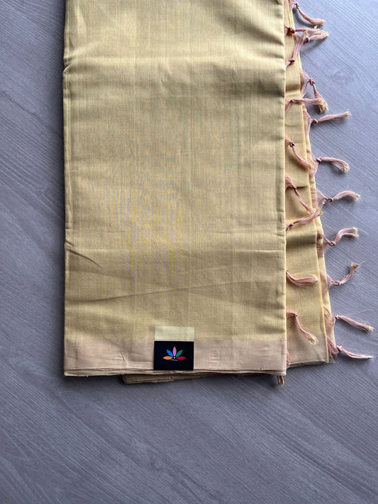 Handloom Mangalagiri Plain Cotton Saree with Contrast Blouse Fabric-23460