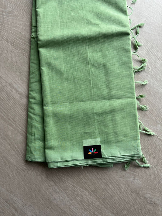 Handloom Mangalagiri Plain Cotton Saree with Contrast Blouse Fabric-23462