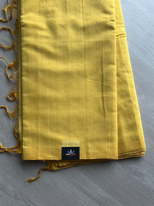 Handloom Mangalagiri Plain Cotton Saree with Contrast Blouse Fabric-23463