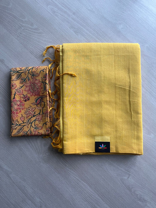 Handloom Mangalagiri Plain Cotton Saree with Contrast Blouse Fabric-23463