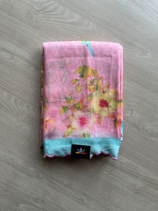 Scallop Border Digital Printed Mangalagiri Silk Cotton Saree-23490