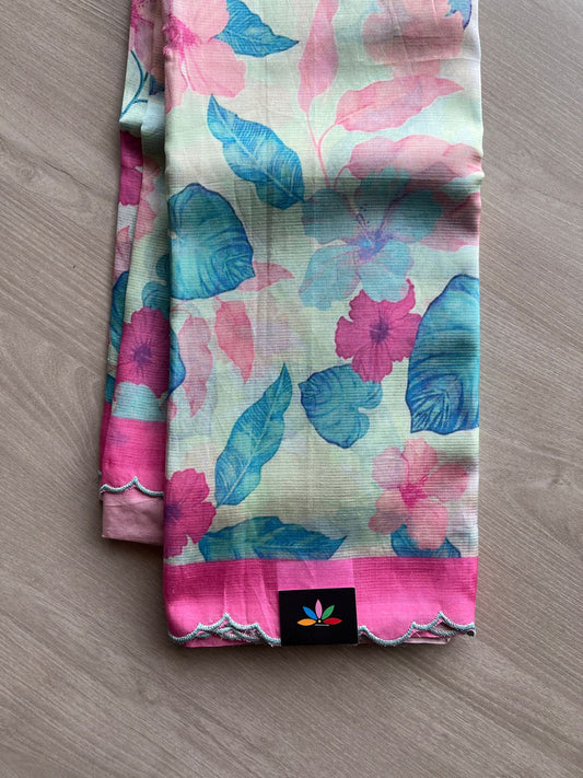 Scallop Border Digital Printed Mangalagiri Silk Cotton Saree-23491