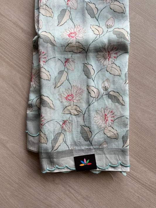 Scallop Border Digital Printed Mangalagiri Silk Cotton Saree-23492