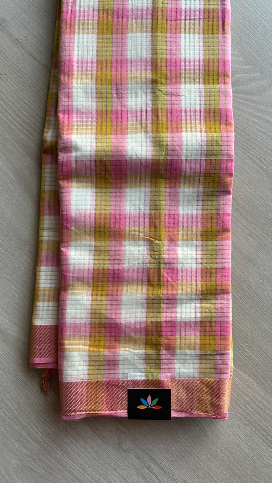 Checked Missing checks Handloom Mangalagiri Cotton Saree - 24982