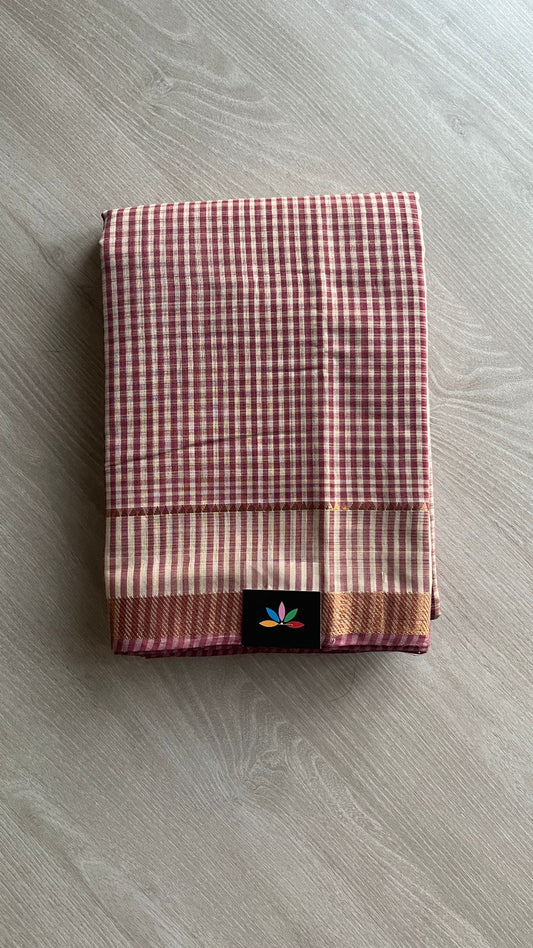 Handwoven Zari Border Mangalagiri Cotton Saree-25006