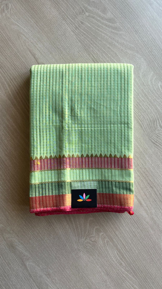 Handwoven Godavari Border Missing Checks Mangalagiri Cotton Saree-25020
