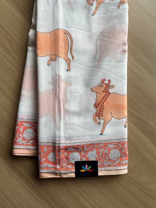 Handblock Printed Mul Cotton Saree-21153