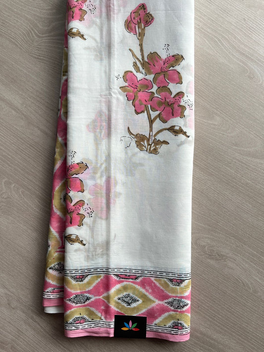 Handblock Printed Mul Cotton Saree-27213
