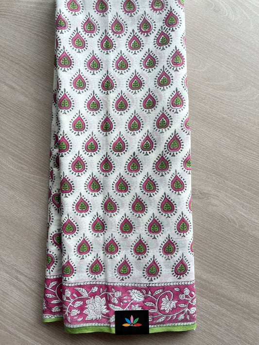 Handblock Printed Mul Cotton Saree-27216