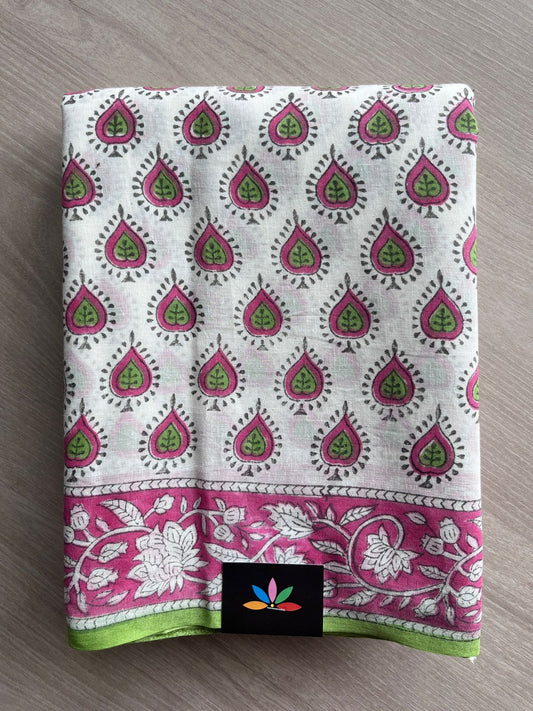 Handblock Printed Mul Cotton Saree-27216