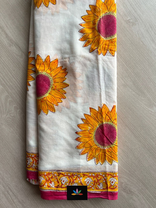 Handblock Printed Mul Cotton Saree-27222