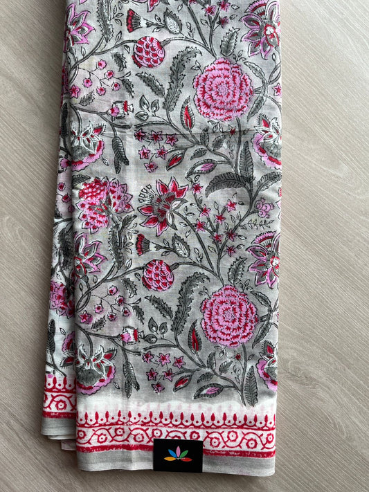 Handblock Printed Mul Cotton Saree-27223