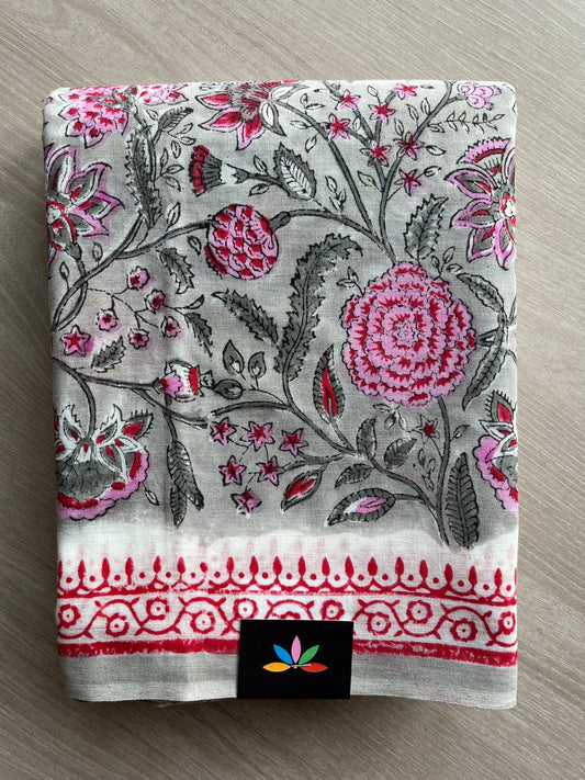 Handblock Printed Mul Cotton Saree-27223
