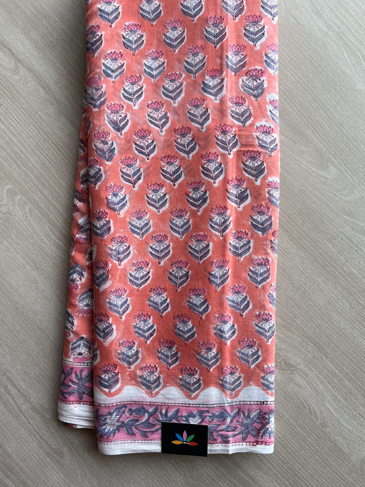 Handblock Printed Mul Cotton Saree-27226