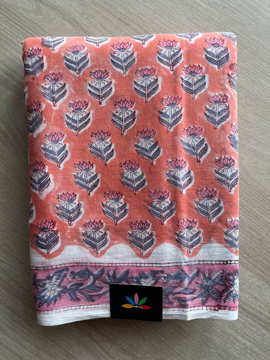 Handblock Printed Mul Cotton Saree-27226