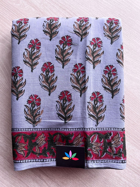 Handblock Printed Mul Cotton Saree-27227