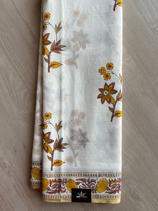 Handblock Printed Mul Cotton Saree-27232