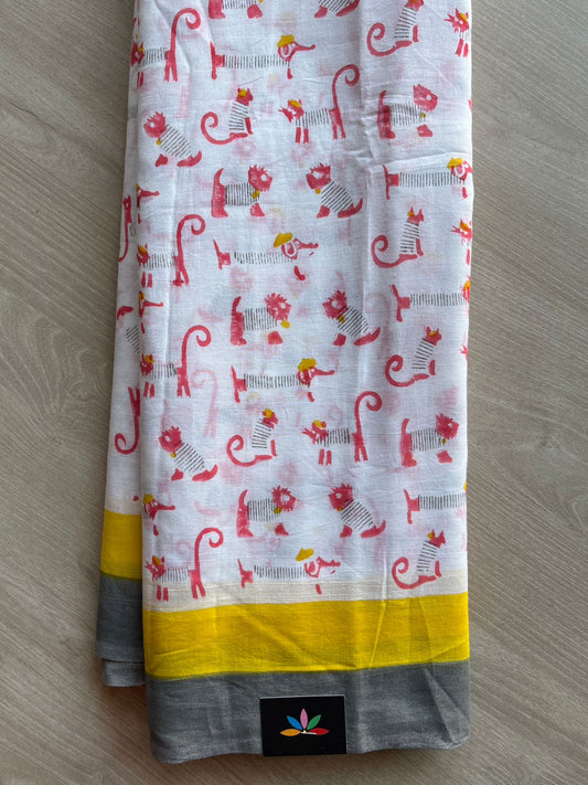 Handblock Printed Mul Cotton Saree-27236