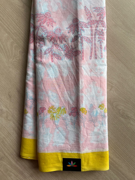 Partly Pallu Handblock Printed Mul Cotton Saree-27252