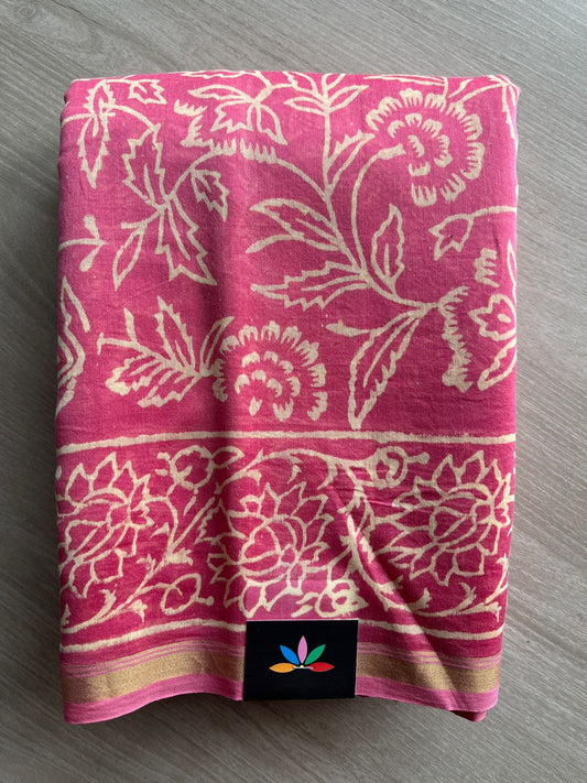 Handblock Printed Chanderi Cotton Silk Saree -27256