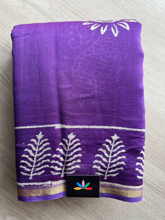 Handblock Printed Chanderi Cotton Silk Saree -27257